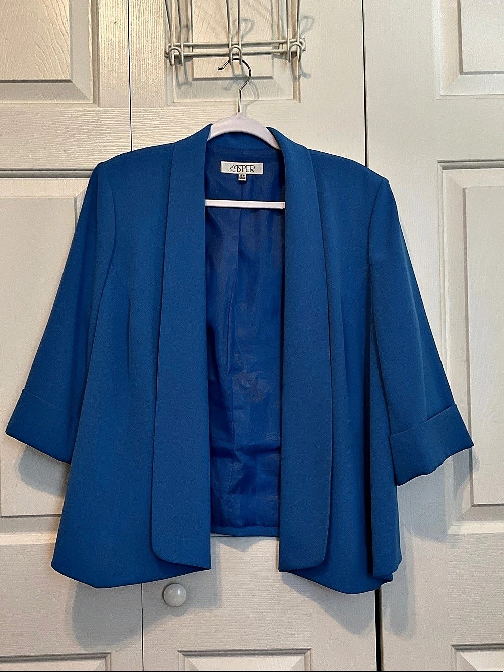 Kasper plus sized Open Front Seamed Jacket Blue